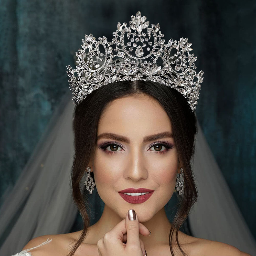 Large Crystal Leaf Bridal Crown