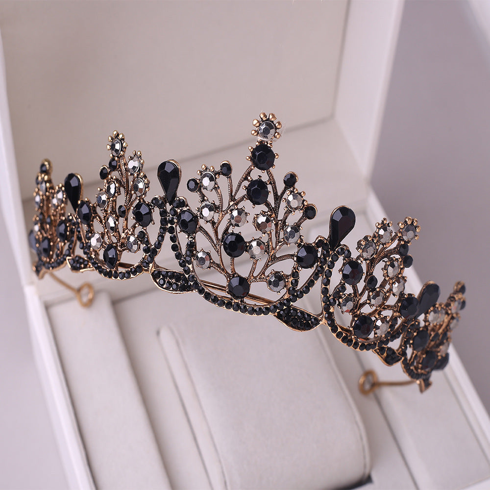 Baroque Vintage Black or White Rhinestone Tiara