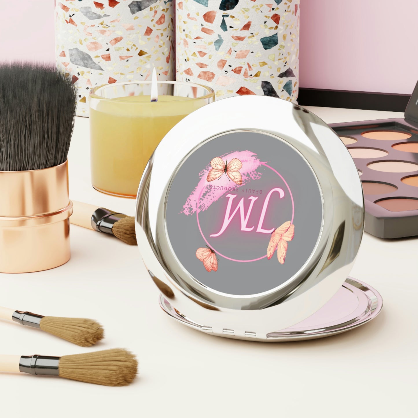 Jodi Metcalf's Butterfly Compact Travel Mirror in Grey / Gray