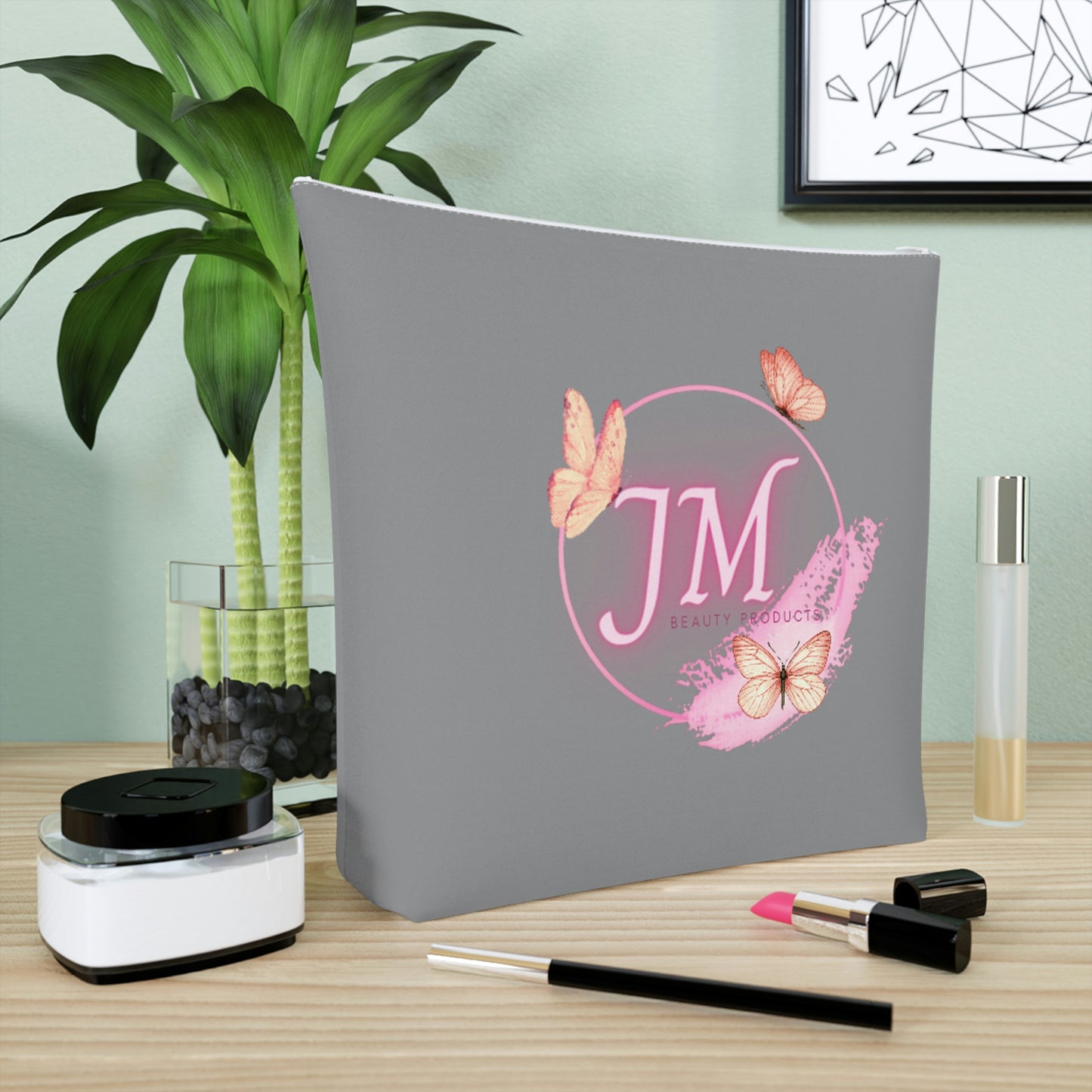 Jodi Metcalf's Butterfly Cotton Cosmetic Bag in Grey / Gray
