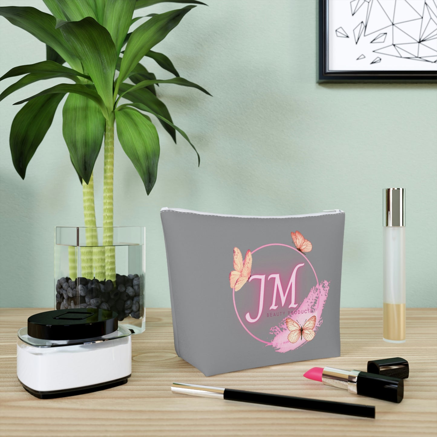 Jodi Metcalf's Butterfly Cotton Cosmetic Bag in Grey / Gray